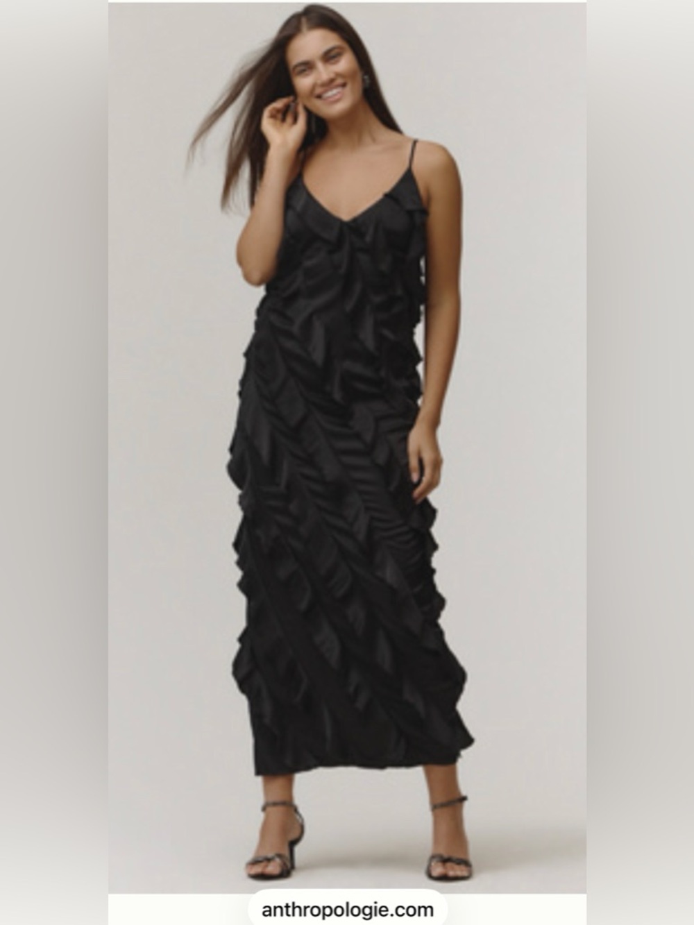By Anthropologie Bias-Cut Ruffled Midi Dress